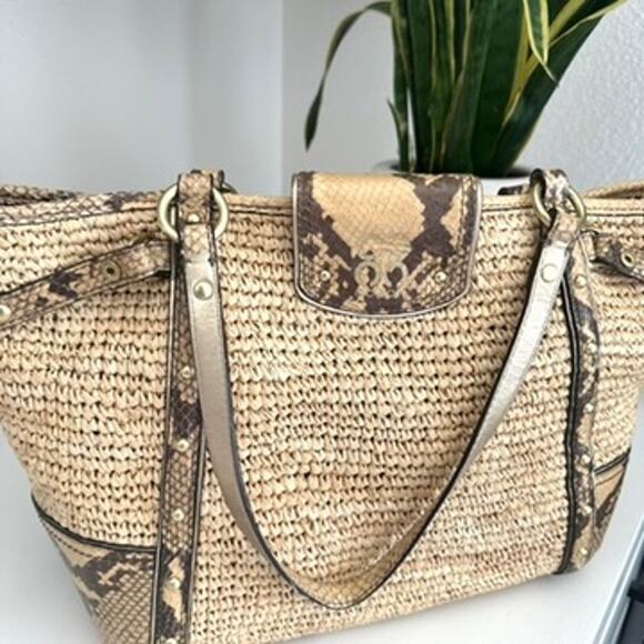 Coach Python Straw Natalie Tote - Picture 2 of 8